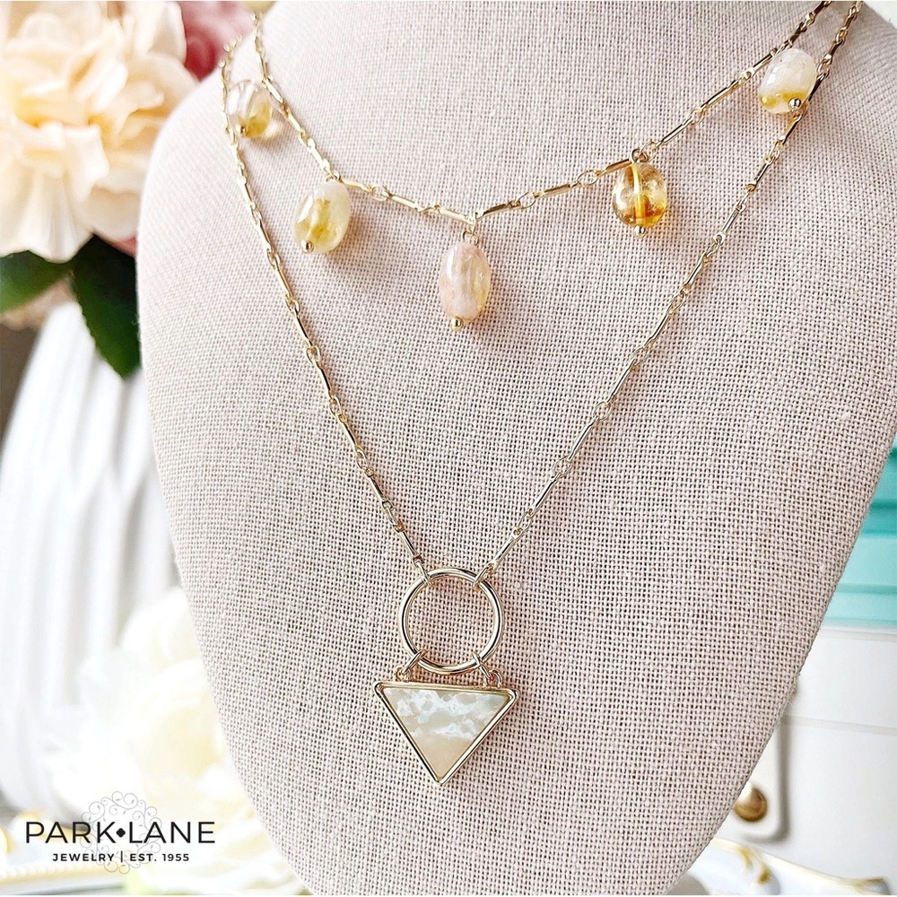 Park Lane OLIVE Necklace, Green-Gold-Cream 2 in 1 Necklace, Boho-Chic, NWT